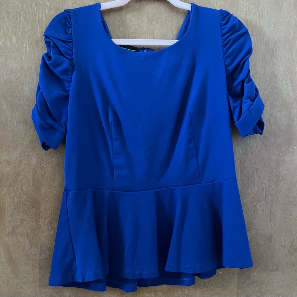 INC International Concepts Medium Peplum Top Like New Blue Cobalt